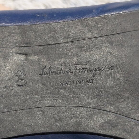 Salvatore Ferragamo Blue Ballet Flats Varina Leather Bow EU 40 US 10 - Picture 9 of 11